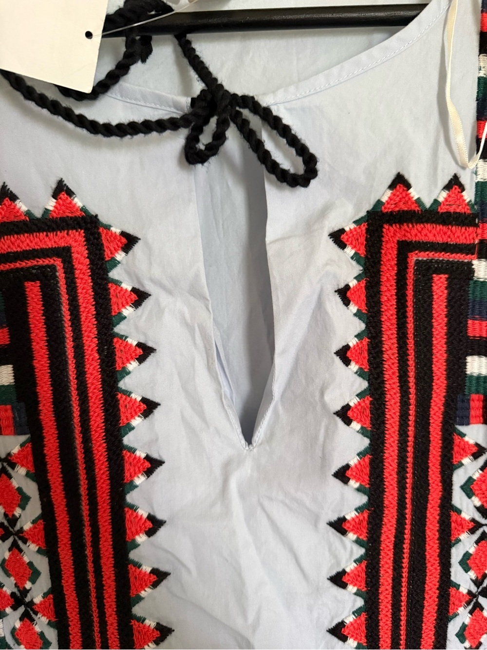 H&M Light Blue Midi Dress with Red and Black Embroidery - Picture 3 of 7